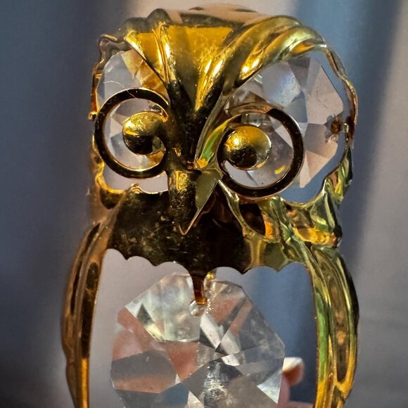 1992 Mascot International Owl Suncatcher Gold Tone Window Hanging With Crystal B - Picture 6 of 10